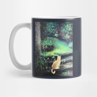 Leon The Neon Cat at the Entrance of the Enchanted Forest.  from an Original Cat painting by Susan Nimbley, Art des Rapides Mug